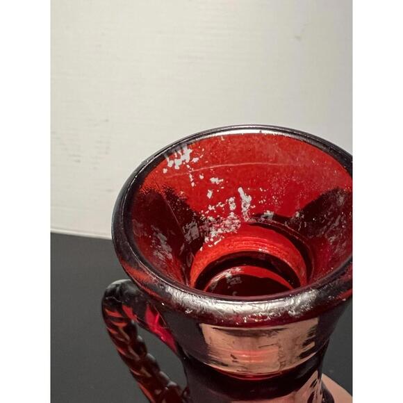 Vintage 1950s Ruby Red Genie-Style Glass Liquor Bottle Decanter, 11” NO STOPPER - Picture 5 of 15